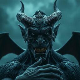 A demon refusing to kneel, its face displaying arrogance and a gaze filled with hatred