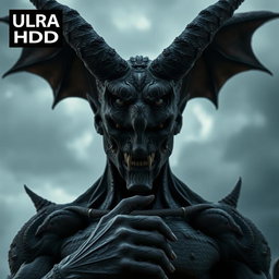 A demon refusing to kneel, its face displaying arrogance and a gaze filled with hatred