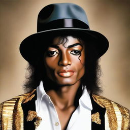 Altered version of the previous Michael Jackson portrait, reflecting his later years with lighter skin tone while maintaining his iconic features and style