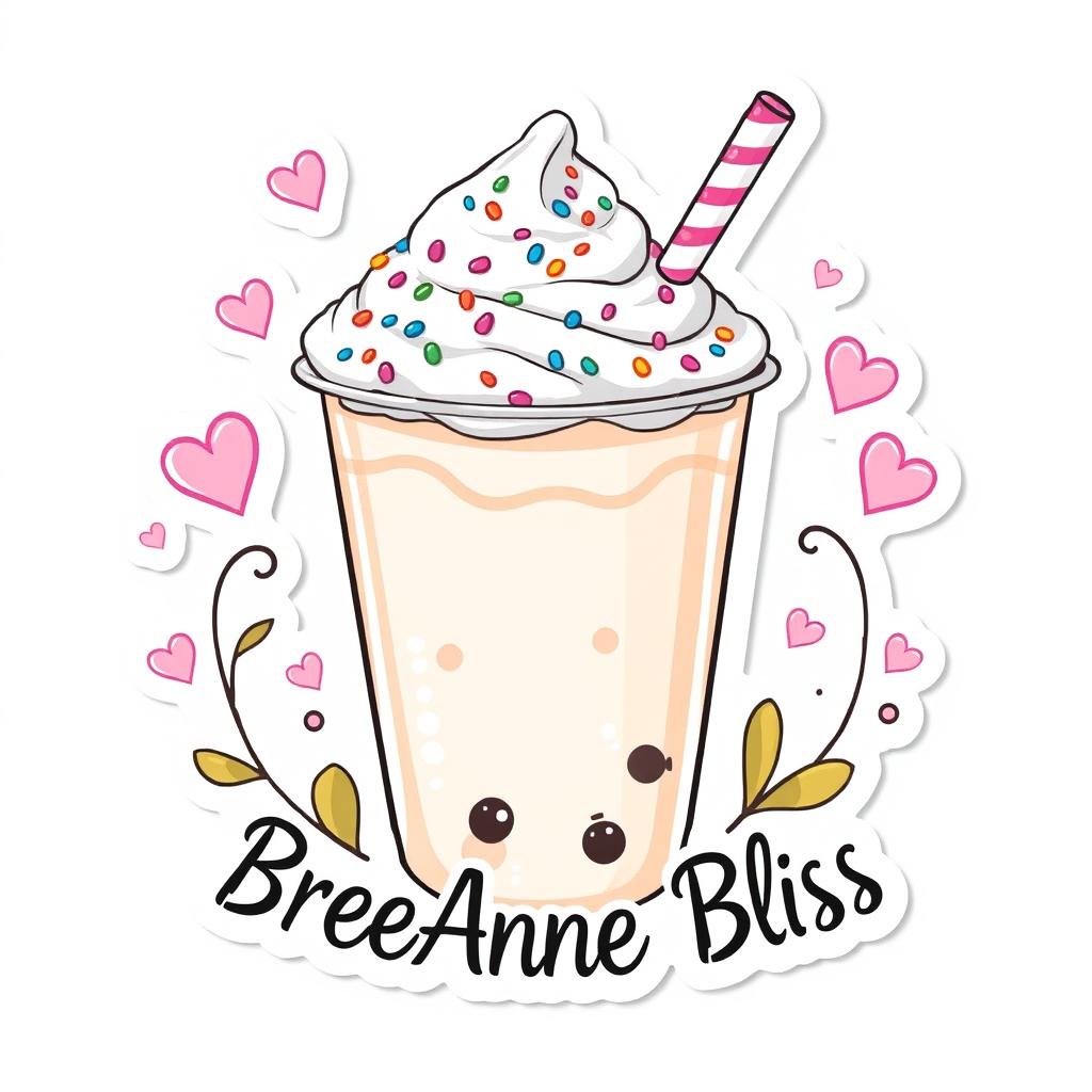 A charming milktea-themed sticker design that prominently features the name 'BreeAnne Bliss' in a playful and stylish font