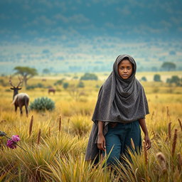 A captivating portrait of Adam and Hawa walking through a vast field as they search for a new life