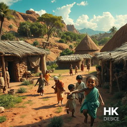 A vivid depiction of the first human village as the world begins to flourish, showcasing the children of Adam and Hawa spreading throughout the landscape