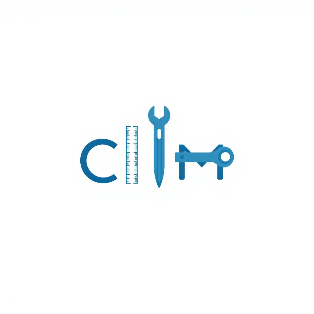 A logo design featuring simple engineering tools, such as a ruler, compass, and wrench, creatively arranged alongside the letters 'C' and 'M'