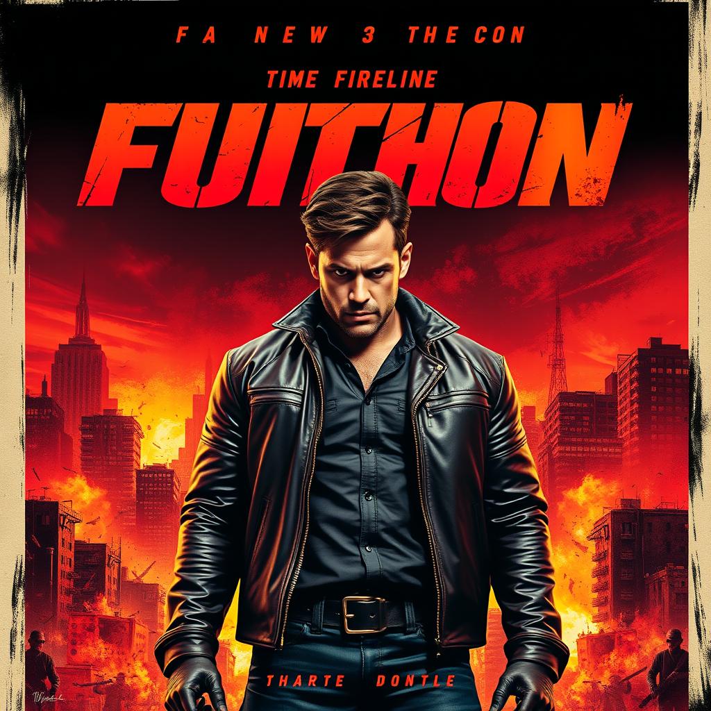 A vibrant and eye-catching movie poster design featuring an intense action film atmosphere