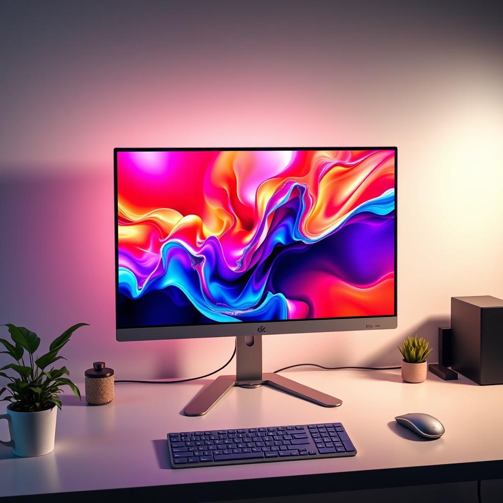 A beautifully enhanced image of a sleek computer monitor displaying a vibrant and colorful desktop background