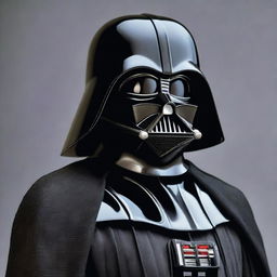 A detailed and imposing image of Darth Vader from Star Wars, fully suited in his iconic black armor, helmet and cape