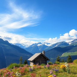 A breathtaking scene of mountains under a serene blue sky with gentle clouds, showcasing the grandeur of nature