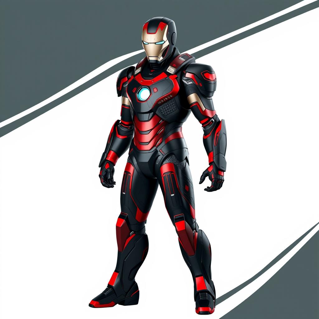 A fusion of Iron Man's armor with Achaemenid design elements, showcasing a complete and detailed suit