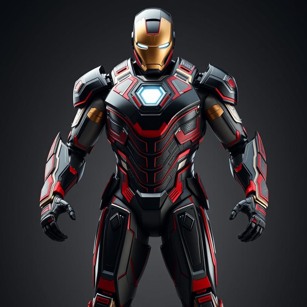 An exquisite fusion of Iron Man's armor inspired by Achaemenid aesthetics, showcasing a complete and intricately detailed suit