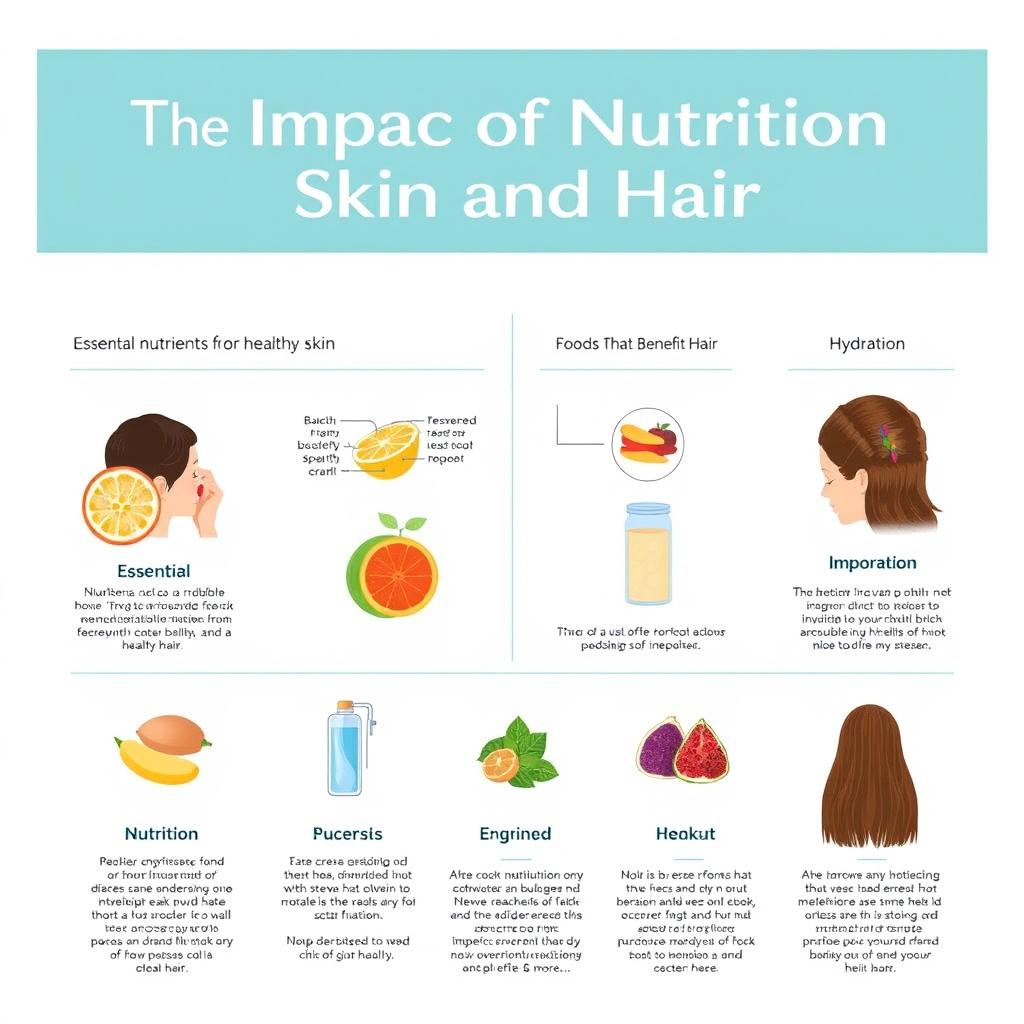 A detailed illustration for a hospital setting that explains the impact of nutrition on skin and hair
