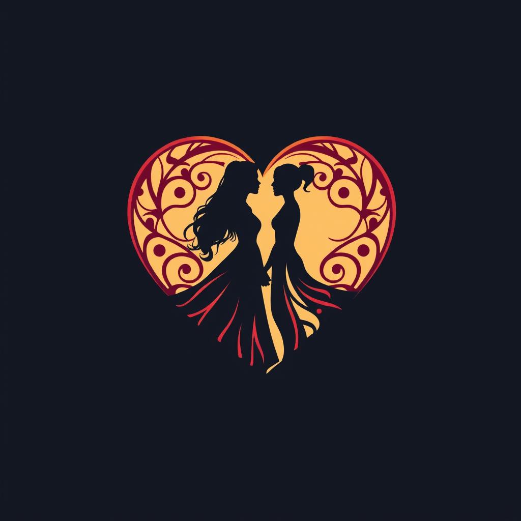 A romantic couple depicted as silhouettes within a heart-shaped logo