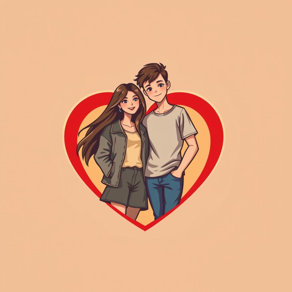A romantic and artistic design featuring a real girl and boy within a heart logo