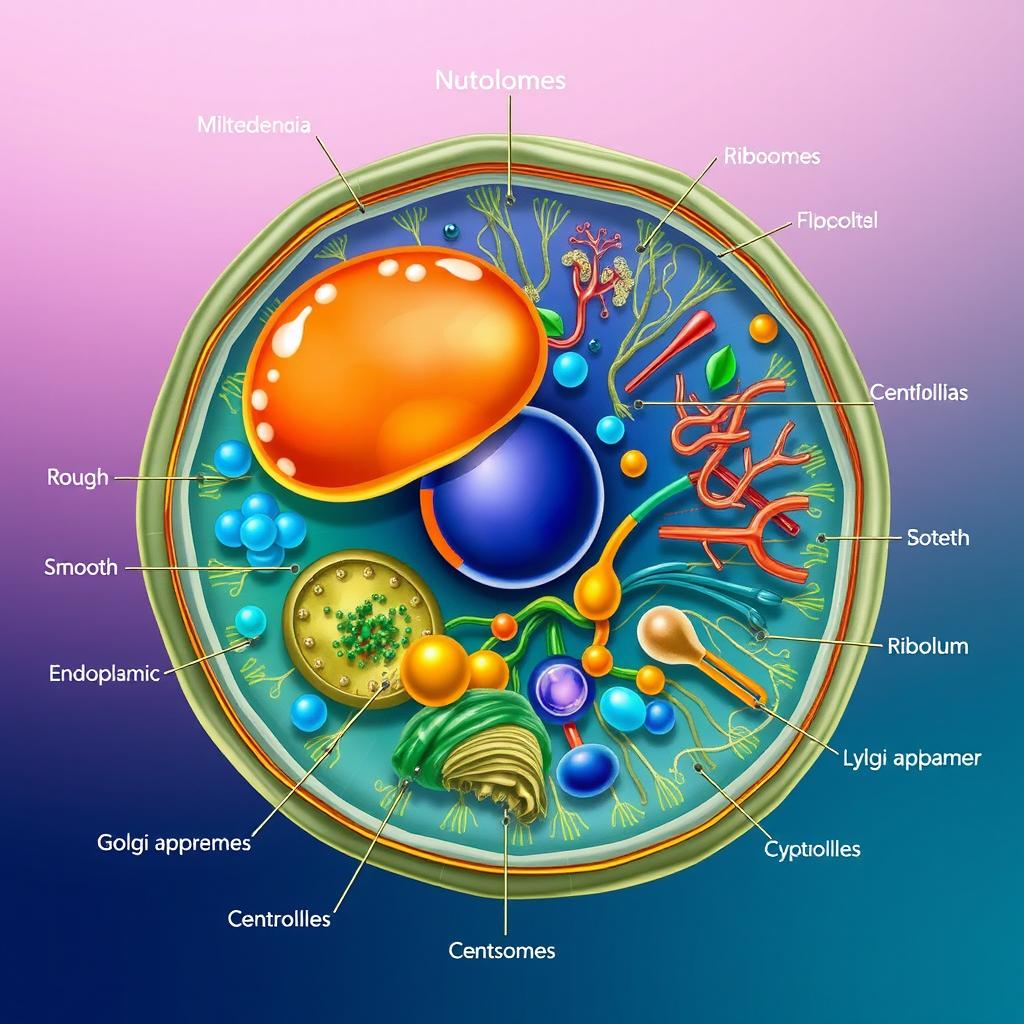 A detailed illustration of an animal cell, showcasing its intricate organelles in vibrant colors