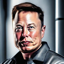 A hyper-realistic portrait of Elon Musk, notable entrepreneur and CEO of SpaceX and Tesla, depicted with a confident and forward-thinking expression