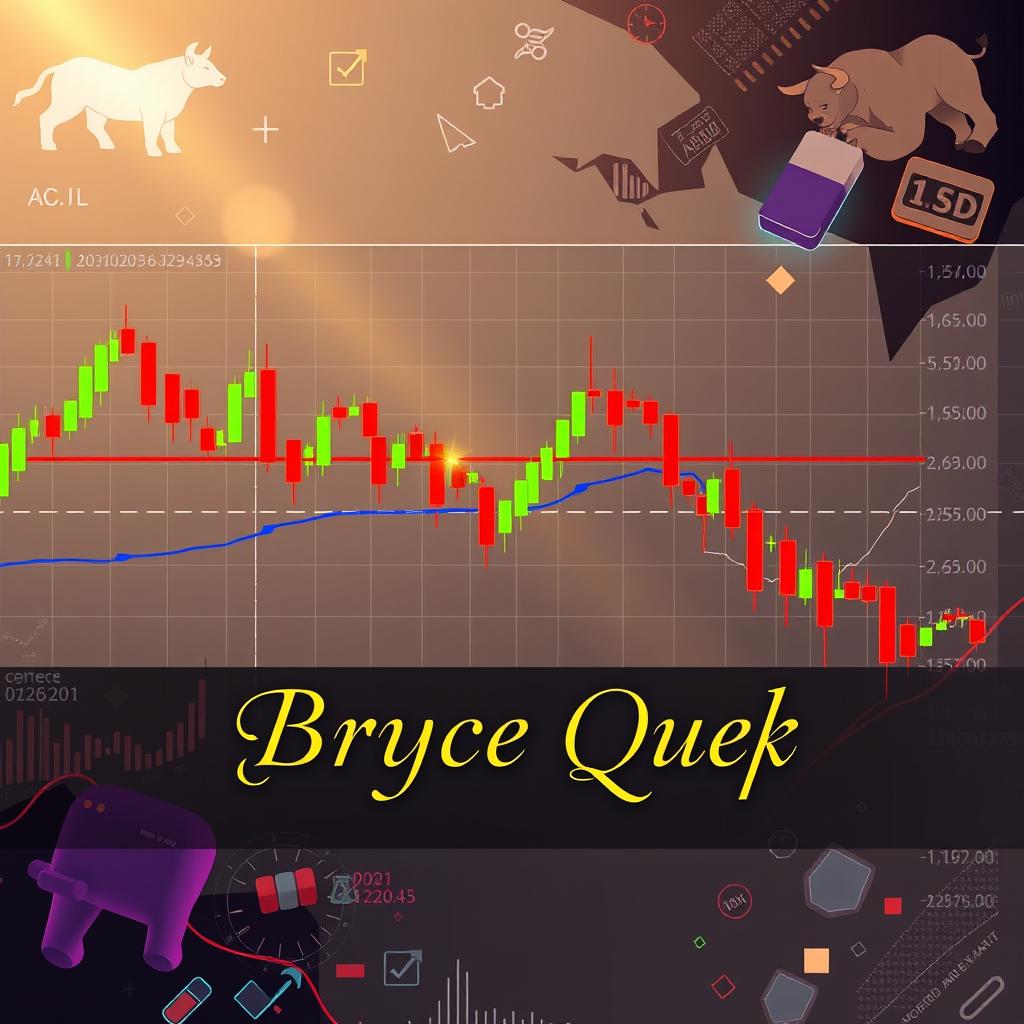A visually striking representation of a trading strategy based on the golden cross phenomenon in stock trading, featuring the name 'Bryce Quek' prominently displayed