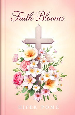 A beautifully designed Christian book cover for women, featuring vibrant flowers in soft pastel colors, intertwined with an elegant cross
