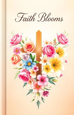 A beautifully designed Christian book cover for women, featuring vibrant flowers in soft pastel colors, intertwined with an elegant cross