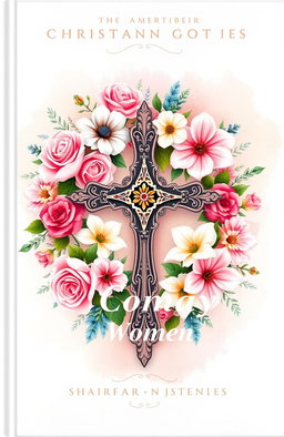A beautifully designed Christian book cover for women featuring an elegant floral arrangement in vibrant colors surrounding a prominent cross