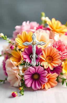 A beautifully designed Christian book cover for women, featuring a vibrant array of colorful flowers in a soft, elegant style