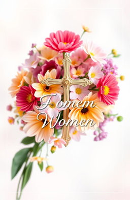 A beautifully designed Christian book cover for women, featuring a vibrant array of colorful flowers in a soft, elegant style