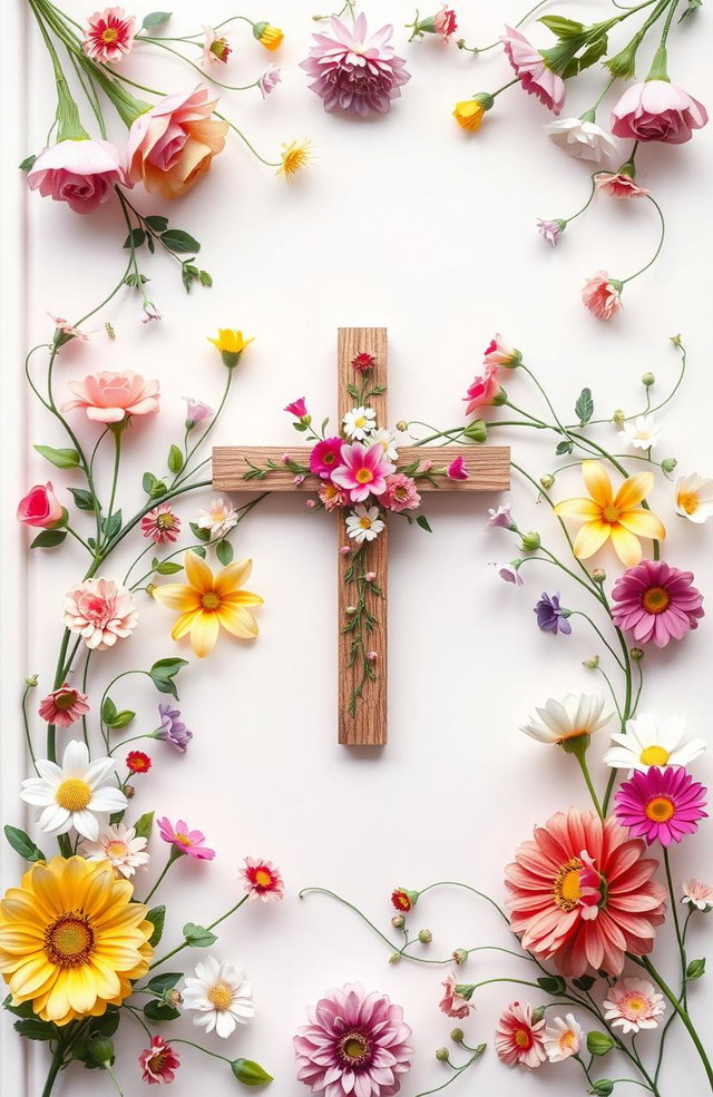 A beautifully designed cover for a Christian book for women, featuring an array of colorful flowers such as roses, lilies, and daisies intertwined gracefully among tendrils of greenery