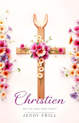A beautiful Christian-themed book cover designed for women, featuring an array of vibrant flowers surrounding a prominent cross