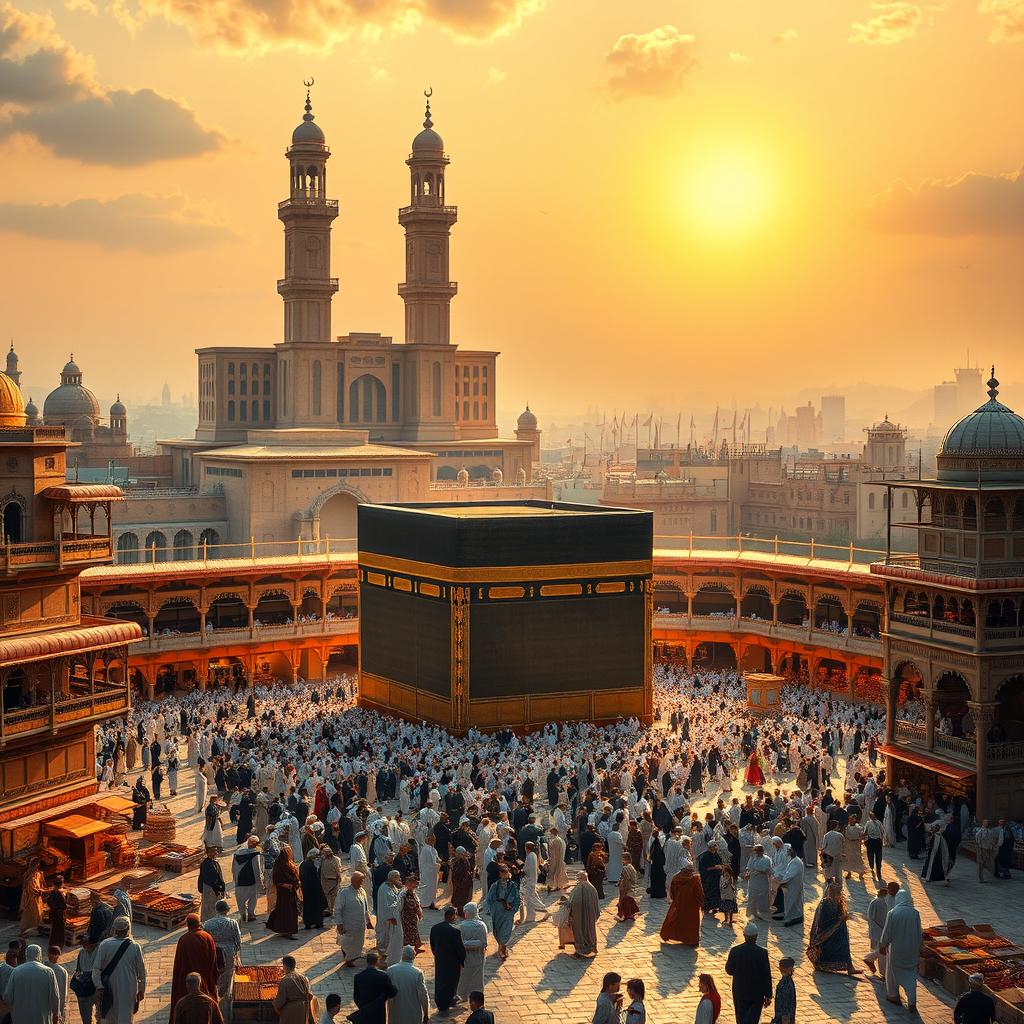 A stunning visual representation of old Mecca, showcasing the historic architecture, bustling markets, and traditional lifestyle of its residents