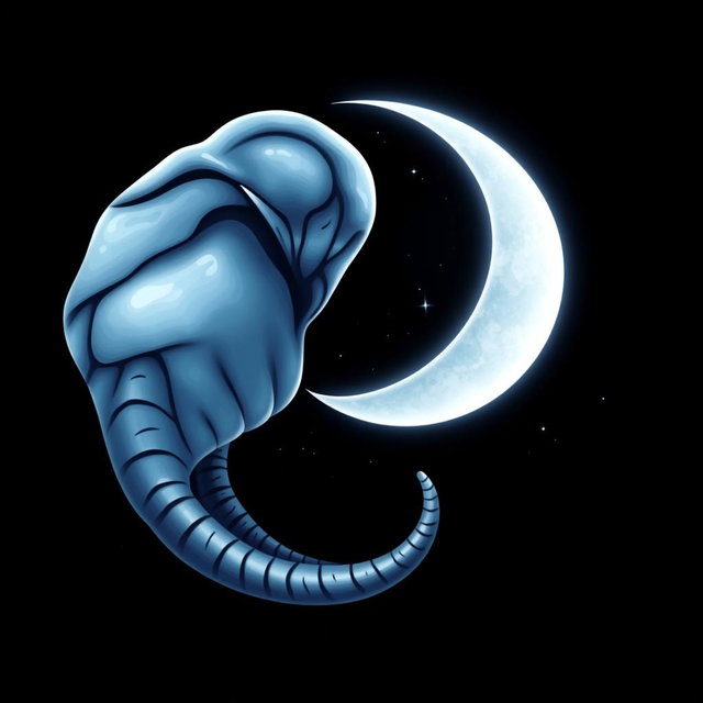 An artistic and creative logo featuring a side-angle image of an elephant tusk seamlessly merging with a crescent moon, set against a starry night background