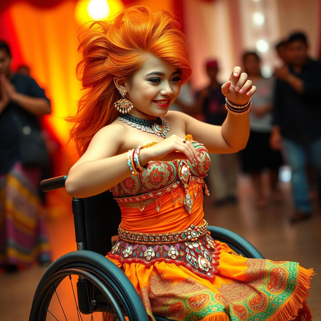 An Indonesian girl with striking orange mullet hairstyle, showcasing a vibrant and bold look