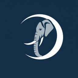 A creatively designed logo featuring a crescent moon that simultaneously resembles an elephant's tusk
