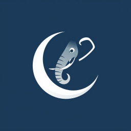 A creatively designed logo featuring a crescent moon that simultaneously resembles an elephant's tusk