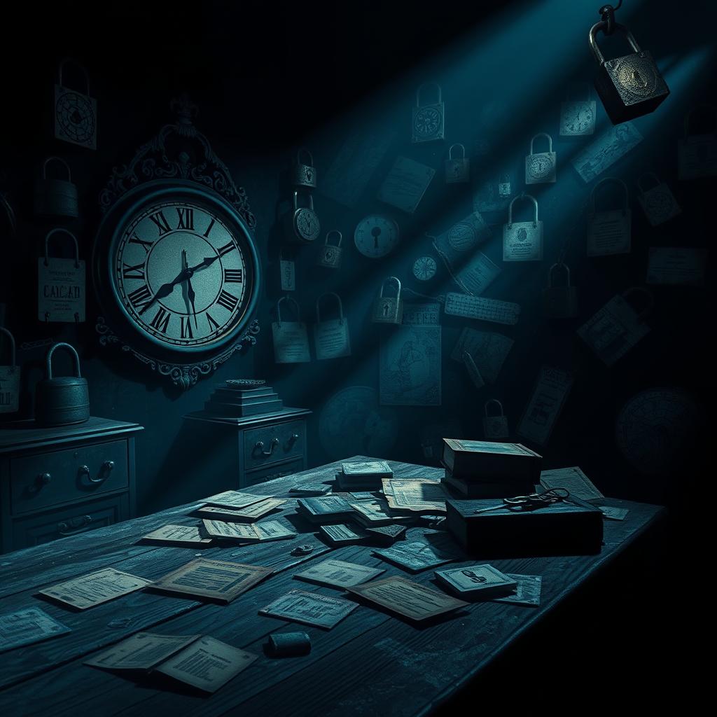 A captivating book cover background for a thriller novel inspired by escape rooms