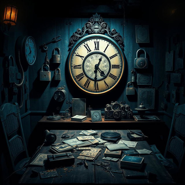 A captivating book cover background for a thriller novel inspired by escape rooms