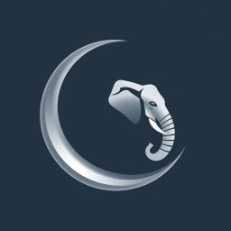 Create a visually striking and creative logo that seamlessly blends a crescent moon and an elephant's tusk into one cohesive design