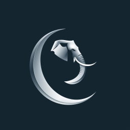 Create a visually striking and creative logo that seamlessly blends a crescent moon and an elephant's tusk into one cohesive design