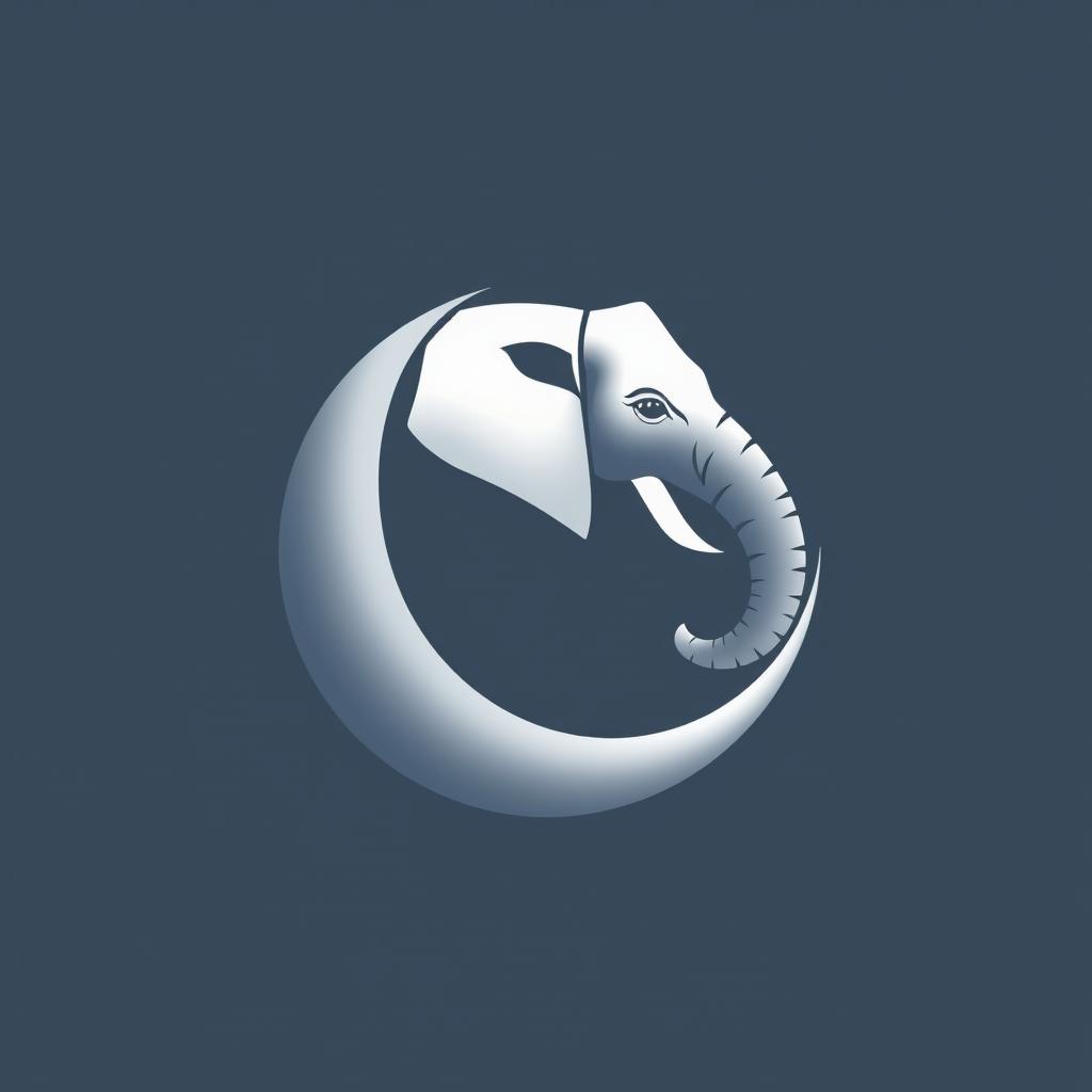Create a visually striking and creative logo that seamlessly blends a crescent moon and an elephant's tusk into one cohesive design