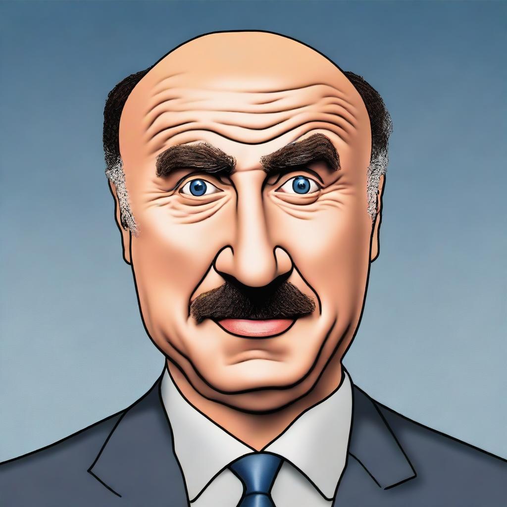 A humorous rendition of Dr. Phil, exaggerating his forehead size while maintaining his recognizable features