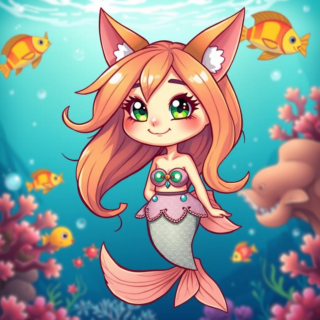 A whimsical cartoon depicting a catfish girl, blending features of a catfish and a girl