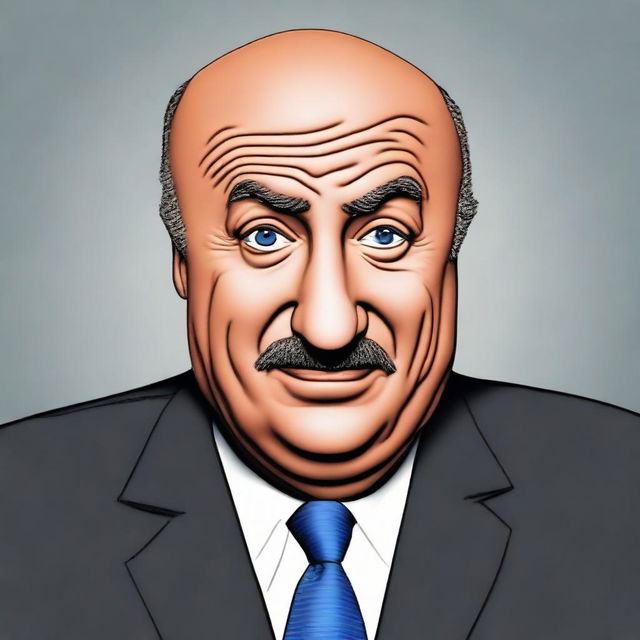 A humorous rendition of Dr. Phil, exaggerating his forehead size while maintaining his recognizable features