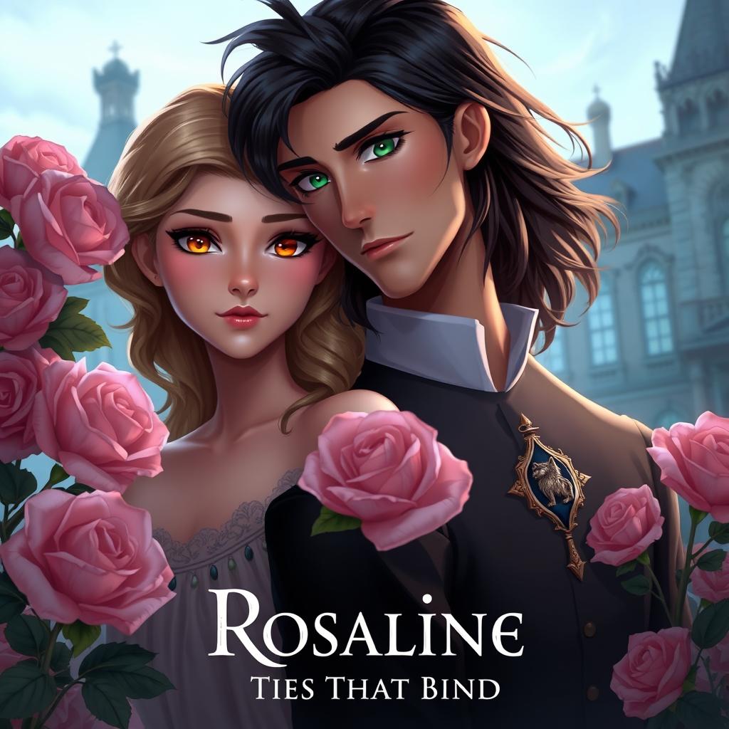 A romantic and mysterious 2D animation scene featuring two main characters