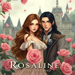 A romantic and mysterious scene depicting the female lead, Rosaline, with wavy dirt brown blonde hair and striking golden yellow eyes