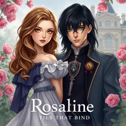A romantic and mysterious scene depicting the female lead, Rosaline, with wavy dirt brown blonde hair and striking golden yellow eyes