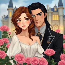 A romantic yet mysterious scene featuring two main characters