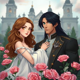 A romantic yet mysterious scene featuring two main characters