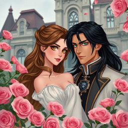 A romantic yet mysterious scene featuring two main characters