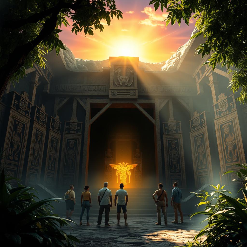 A captivating scene depicting the unveiling of Golden Bones, a mystical Mayan relic