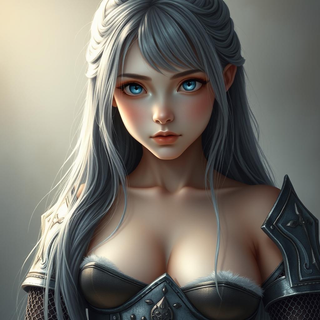 A realistic portrait of an innocent, attractive, and shy cleric healer girl