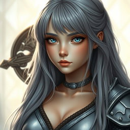 A realistic portrait of an innocent, attractive, and shy cleric healer girl