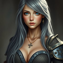 A realistic portrait of an innocent, attractive, and shy cleric healer girl