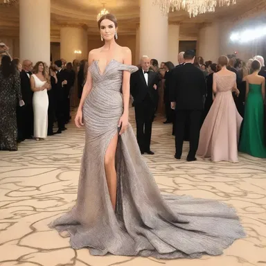 The fashion designer showcased a stunning evening gown made entirely of shimmering amylum fabric.